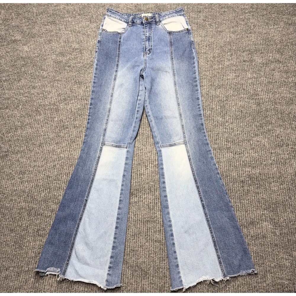 Harper Heritage High Rise Flare Jeans Womens 28 Medium Wash Stretch Patchwork